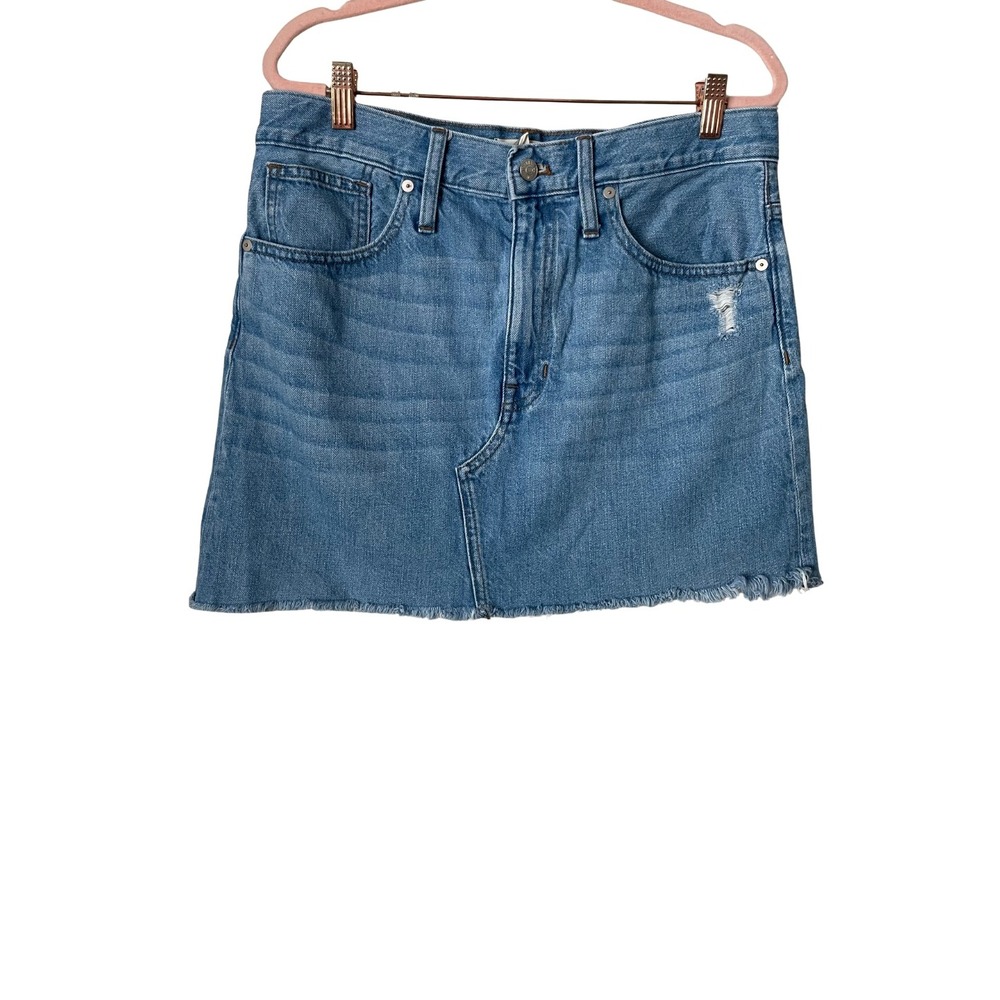 Madewell Skirt Womens Size 30 Blue Denim Mini Raw Hem Distressed Cotton Casual